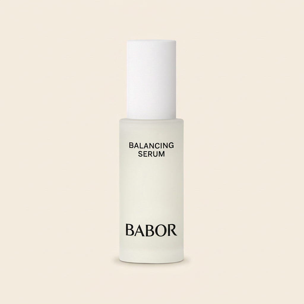 BABOR Balancing Serum in minimalistischer, heller Flasche, ausgleichendes Gesichtsserum für Mischhaut und ölige Haut, reguliert den Feuchtigkeitshaushalt und sorgt für ein klares, verfeinertes Hautbild.