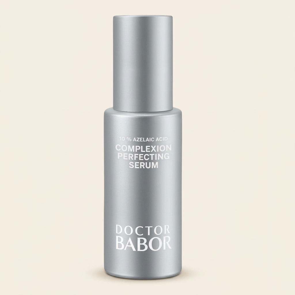 Doctor Babor 10% Azelaic Acid Complexion Perfecting Serum in silberner Flasche für ebenmäßige Haut und Reduktion von Unreinheiten und Rötungen