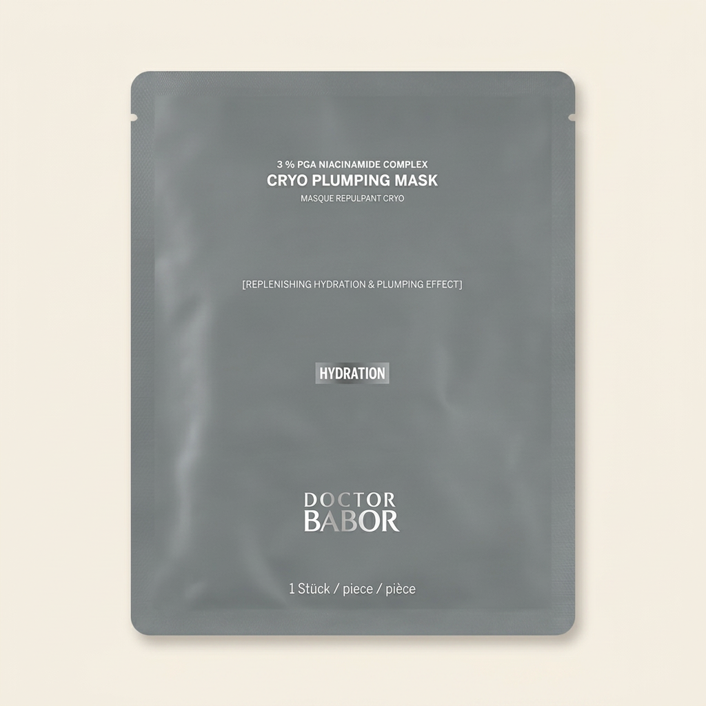Doctor Babor Cryo Plumping Mask in silberner Verpackung, kühlende Anti-Aging Gesichtsmaske für mehr Volumen, Feuchtigkeit und sichtbar glattere Haut