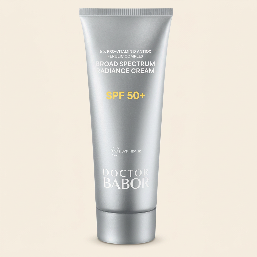 Doctor Babor Broad Spectrum Radiance Cream SPF 50+ in silberner Tube – schützende Gesichtscreme mit hohem UV-Schutz für strahlende Haut und effektiven Schutz vor UVA-, UVB- und HEV-Strahlen