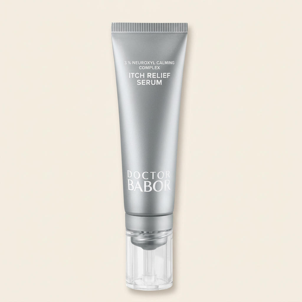 Doctor Babor Itch Relief Serum mit Neuroxyl Calming Complex in silberner Tube, beruhigendes Gesichtsserum für empfindliche und gereizte Haut