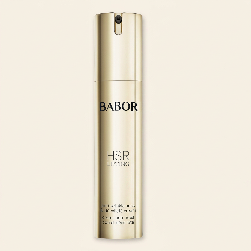 BABOR HSR Lifting Anti-Wrinkle Neck & Décolleté Cream in eleganter goldener Pumpspender-Flasche, straffende Anti-Aging Pflege für Hals und Dekolleté zur sichtbaren Reduktion von Falten und für ein glatteres Hautbild.