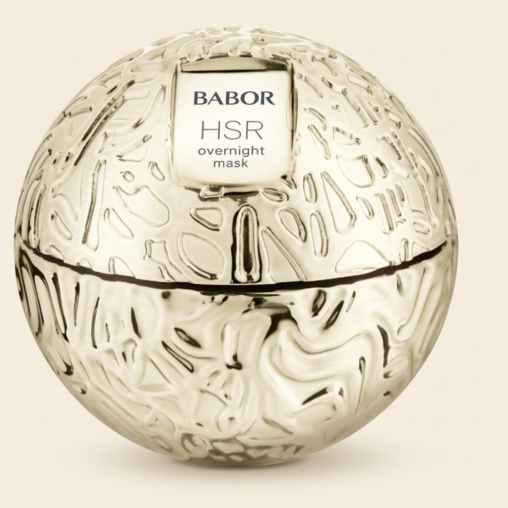 BABOR HSR Overnight Mask in luxuriösem, kugelförmigem goldenen Tiegel mit strukturierter Oberfläche, intensiv regenerierende Anti-Aging Nachtmaske für glattere, straffere und sichtbar erholte Haut am Morgen.