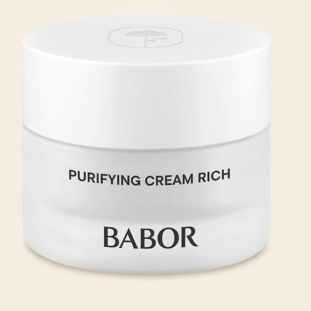 BABOR Purifying Cream Rich in schlichtem, weißen Tiegel, reichhaltige klärende Gesichtscreme für unreine und gleichzeitig trockene Haut, reduziert Unreinheiten und sorgt für ein ausgeglichenes, gepflegtes Hautbild.