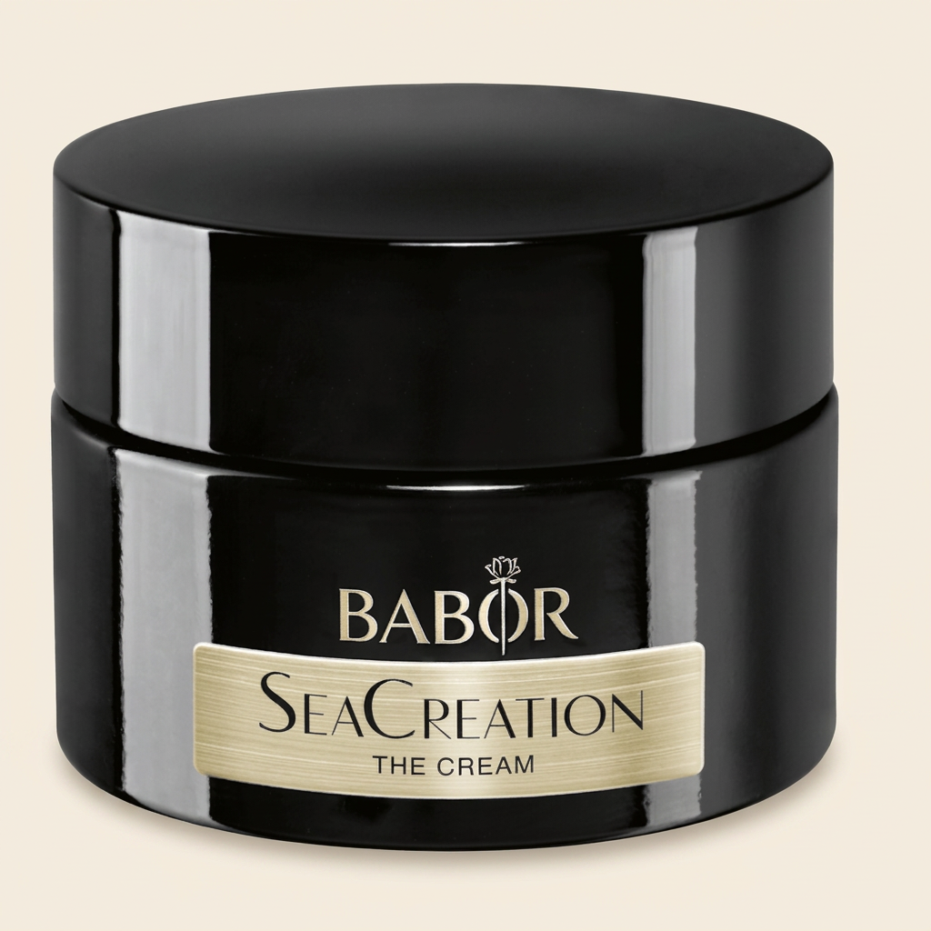 BABOR SeaCreation The Cream in luxuriösem schwarzen Tiegel mit goldenem Label, hochwertige Anti-Aging Gesichtscreme für intensive Regeneration, straffere Haut und ein sichtbar verjüngtes Hautbild.