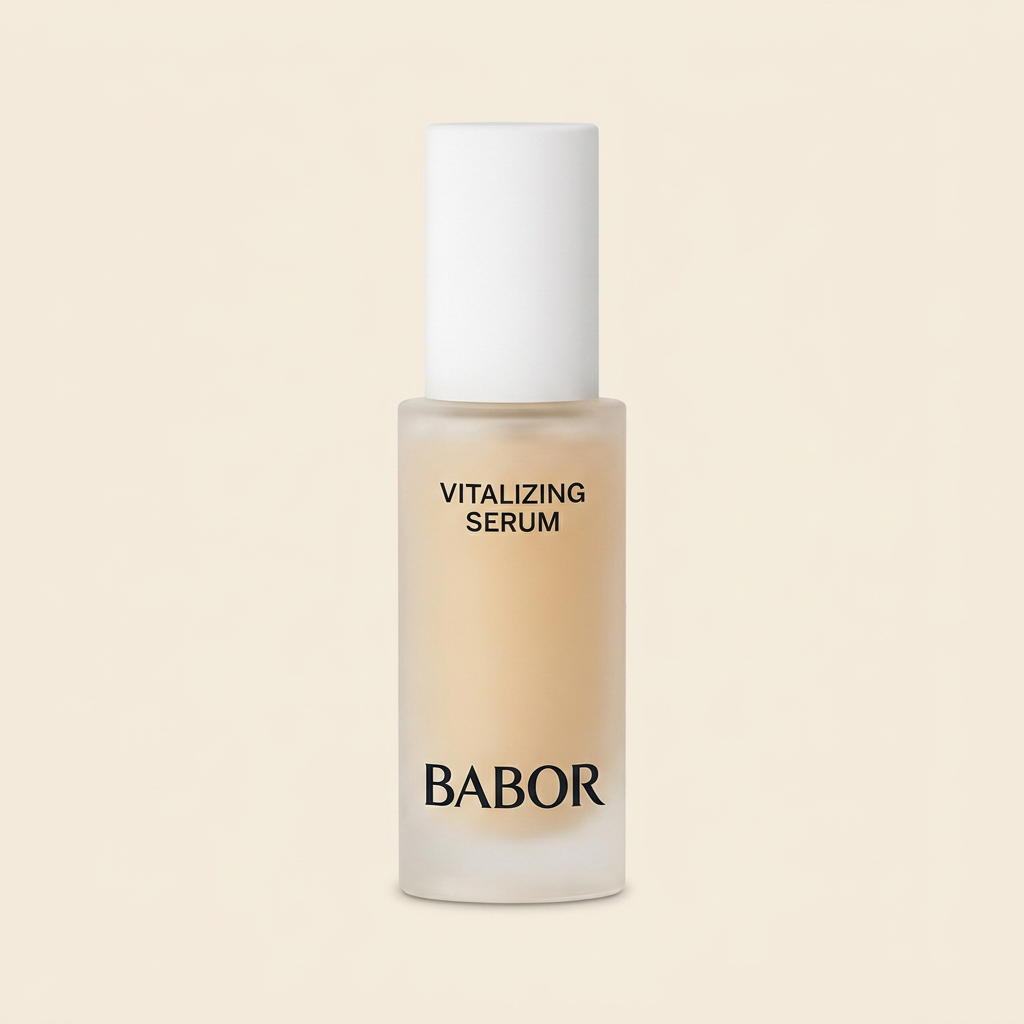 BABOR Vitalizing Serum in minimalistischer, heller Flasche, revitalisierendes Gesichtsserum für mehr Ausstrahlung, Energie und ein frisches, ebenmäßiges Hautbild.